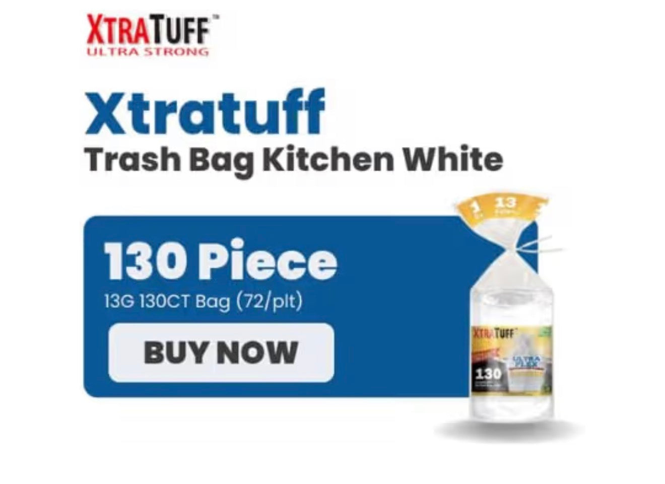 13 Gallon Trash Bags, Tall Kitchen Garbage Bags, Unscented Heavy Duty White Plastic Bags, 130 Count - Strong and Durable for Home and Office Use