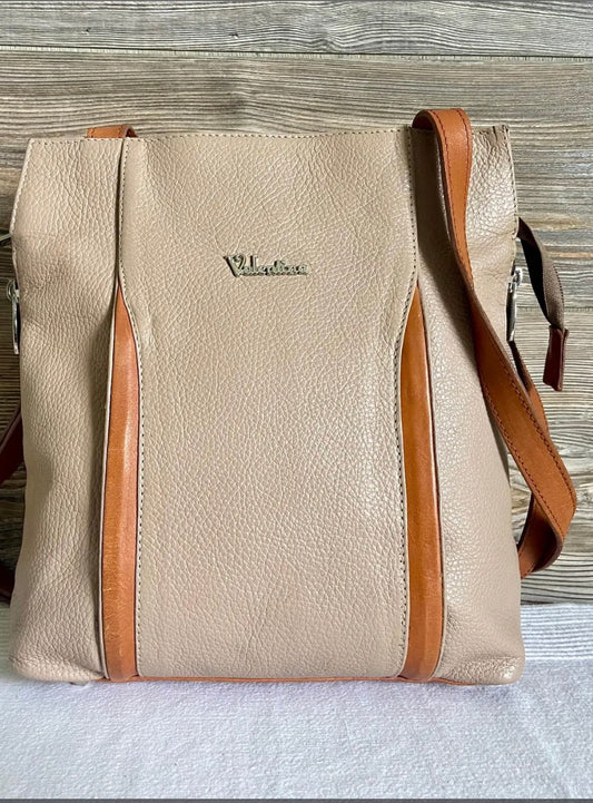 Vintage VALENTINA Beige Leather Backpack Shoulder Bag Purse Made in Italy