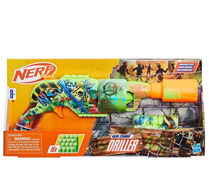 NERF Zombie Strike Driller Blaster – 16 Dart Rotating Barrel, Includes Scope