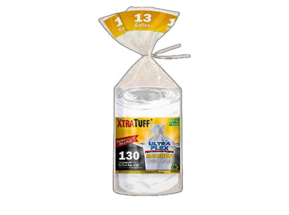 13 Gallon Trash Bags, Tall Kitchen Garbage Bags, Unscented Heavy Duty White Plastic Bags, 130 Count - Strong and Durable for Home and Office Use