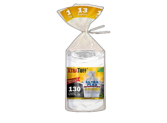 13 Gallon Trash Bags, Tall Kitchen Garbage Bags, Unscented Heavy Duty White Plastic Bags, 130 Count - Strong and Durable for Home and Office Use