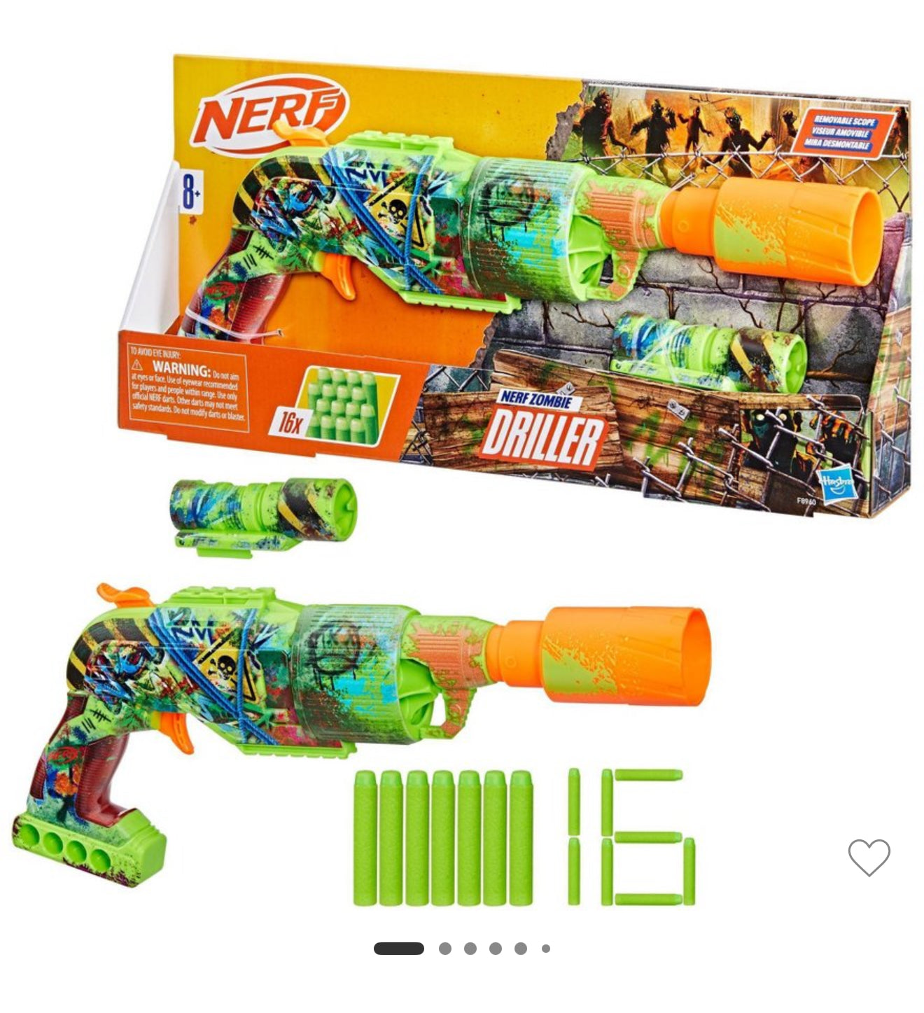 NERF Zombie Strike Driller Blaster – 16 Dart Rotating Barrel, Includes Scope