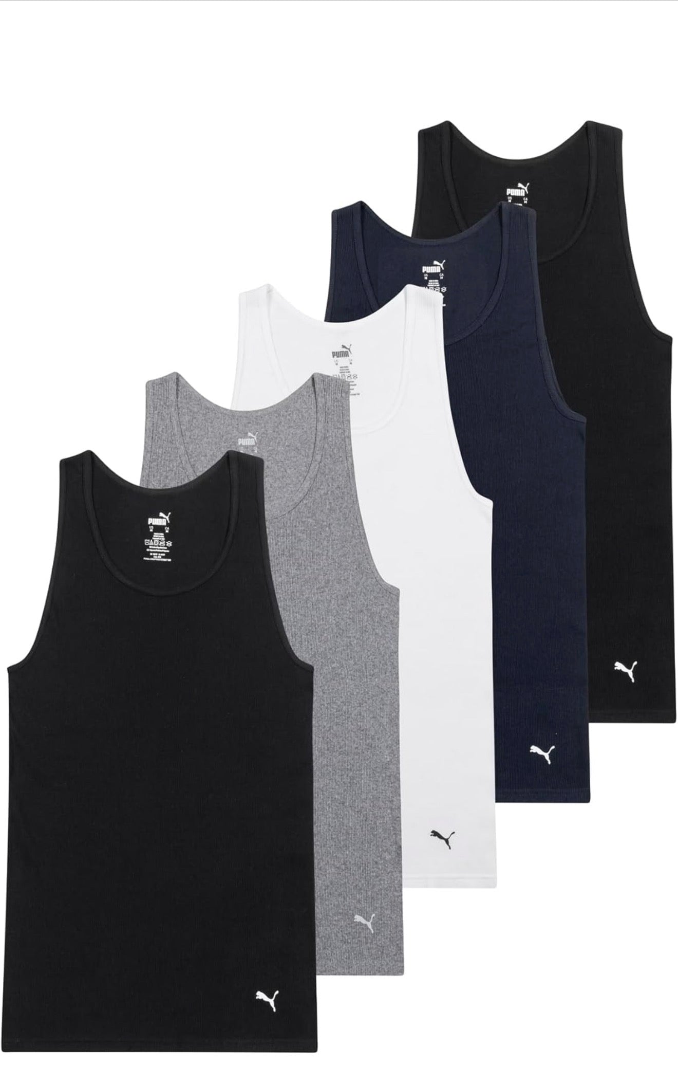 Puma Mens 5 Pack Cotton Rib Tank Top