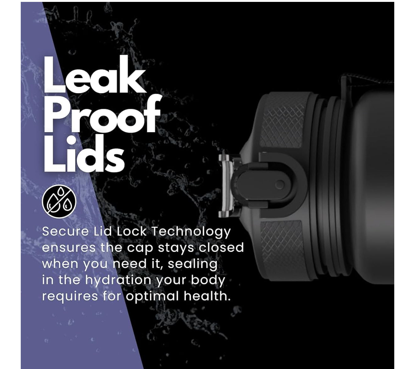 Plixo 32 oz Water Bottle – Matte Black – Leak-Proof with 2 Lids & Time Markers