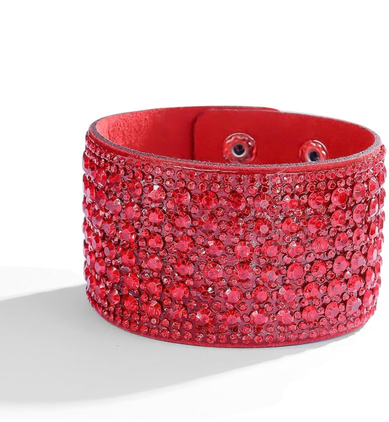 Red Rhinestone Snap Cuff Bracelet
