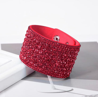 Red Rhinestone Snap Cuff Bracelet