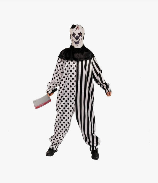 Men’s Halloween Creepy Clown Costume – Black & White – Large