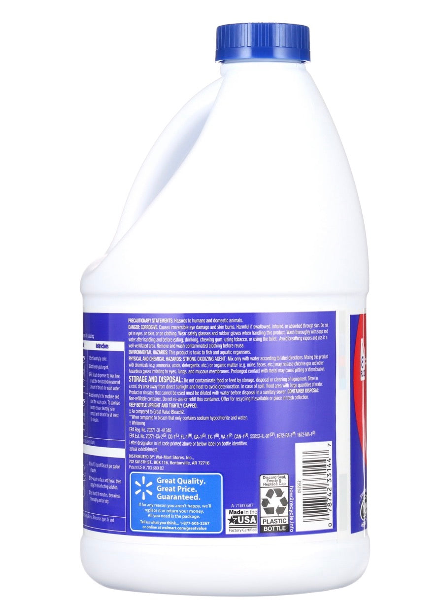 Great Value Bleach, 81 fl oz