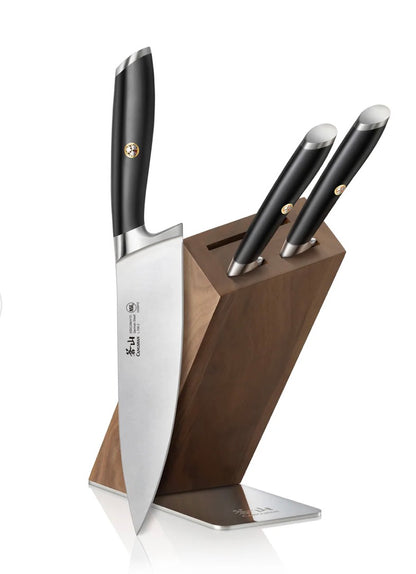 Series 4-Piece Knife Block Set, Forged German Steel, HUA Acacia Knife Block, Black