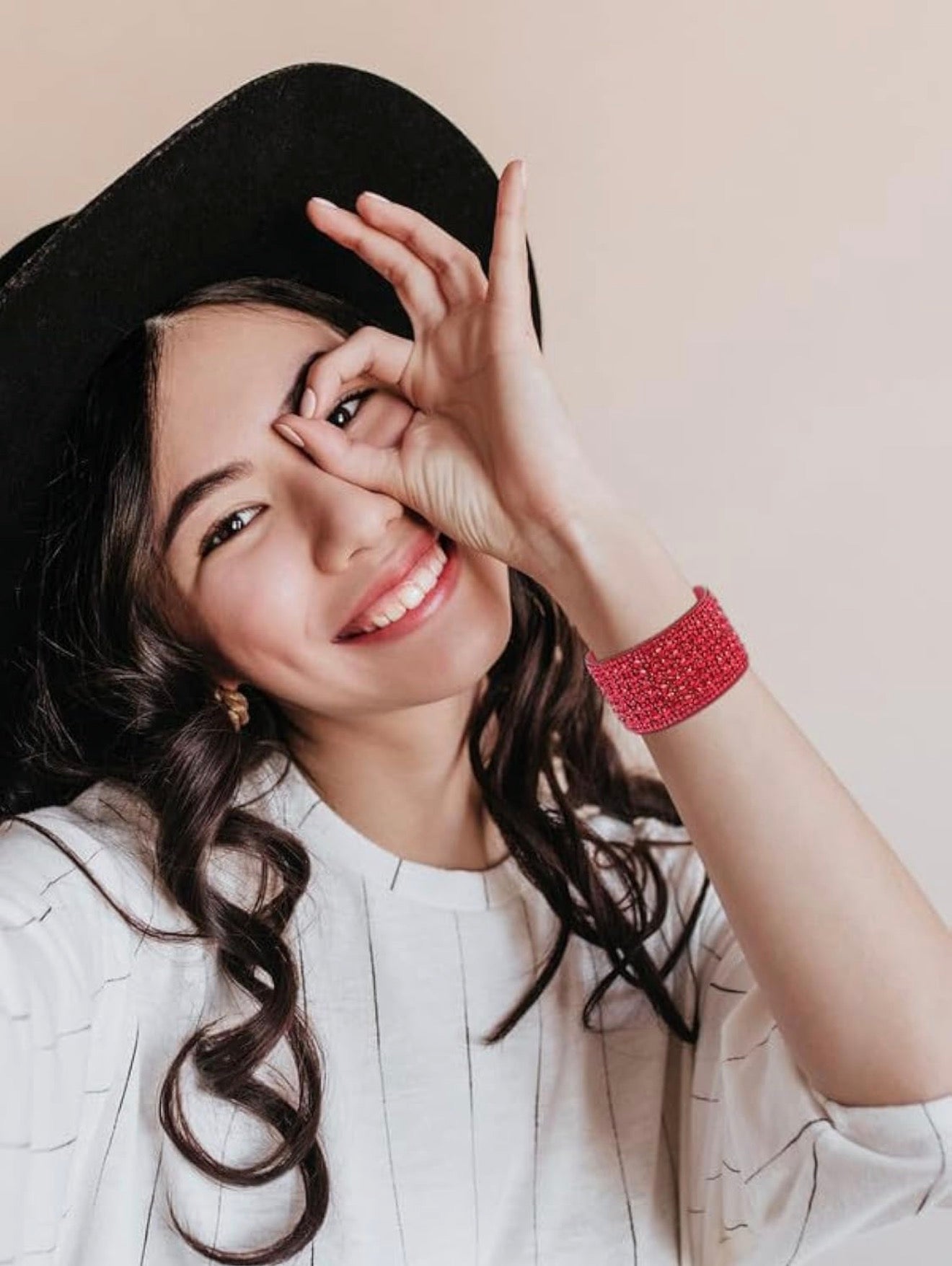 Red Rhinestone Snap Cuff Bracelet