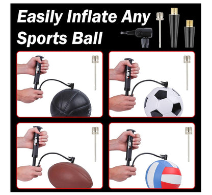 USB Dual-Action Hand Pump for Sports Balls – Includes 5 Needles, 2 Nozzles, Hose Adapter