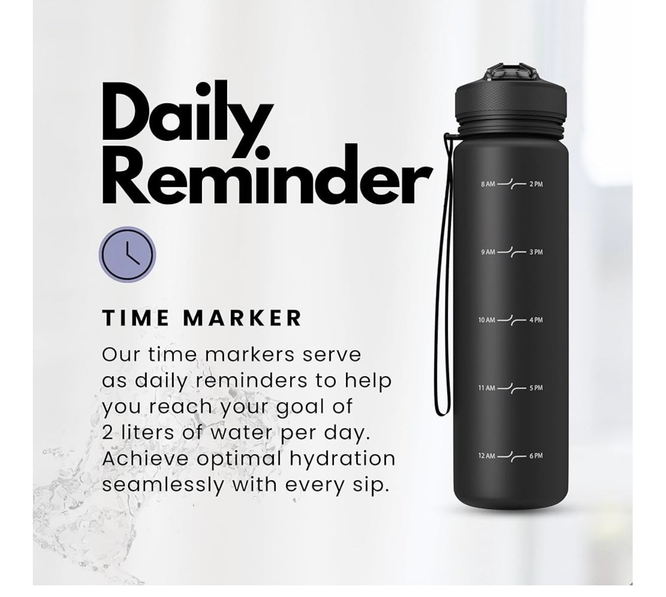 Plixo 32 oz Water Bottle – Matte Black – Leak-Proof with 2 Lids & Time Markers