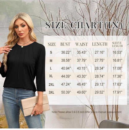 Women’s Retro Stripe & Dot Print Top – 3/4 Sleeve Casual Blouse