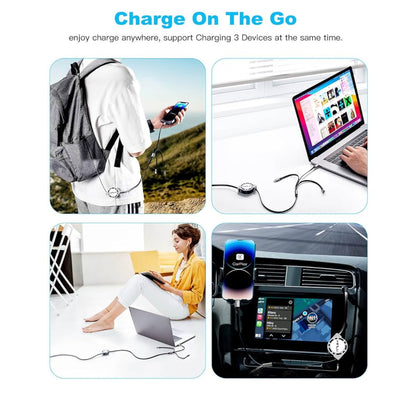Minlu 3-in-1 Retractable Charging Cable – 3-Pack (4ft) – USB to Lightning, USB-C & Micro USB – Gray