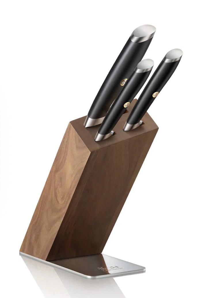Series 4-Piece Knife Block Set, Forged German Steel, HUA Acacia Knife Block, Black