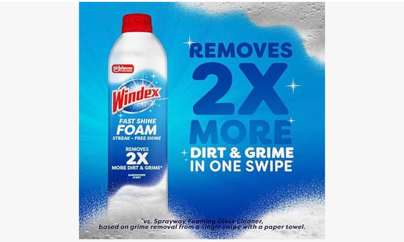 Windex Fast Shine Foam Glass Cleaner, No-Drip Aerosol Cleaning Spray, 19 oz.