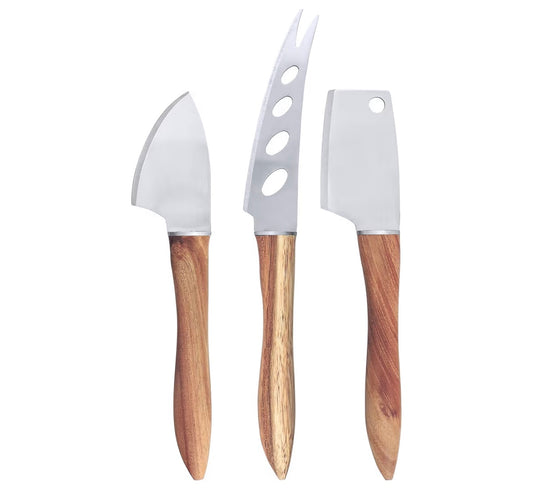 Swissmar 3-Piece Cheese Knife Set for Charcuterie Board - Elegant Utensils for Slicing Soft & Hard Cheeses - Stainless Steel Blades with Acacia Wood Handles - Perfect for Kitchen Collection