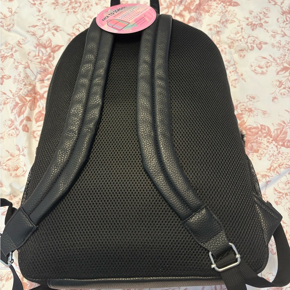 Hello Kitty Black Quilted Kids Backpack with Chain and Black Pom-pom