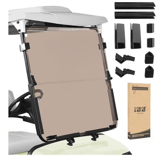 Tinted Folding Golf Cart Windshield – Universal Clear View Windshield for EZGO, Club Car, Yamaha