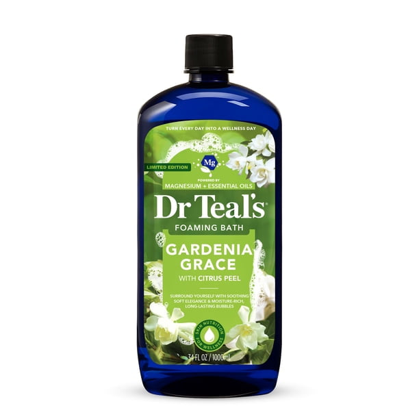 Dr Teal's Foaming Bath with Pure Epsom Salt, Gardenia Grace with Citrus Peel, 34 fl oz – Limited Edition