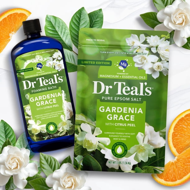 Dr Teal's Foaming Bath with Pure Epsom Salt, Gardenia Grace with Citrus Peel, 34 fl oz – Limited Edition