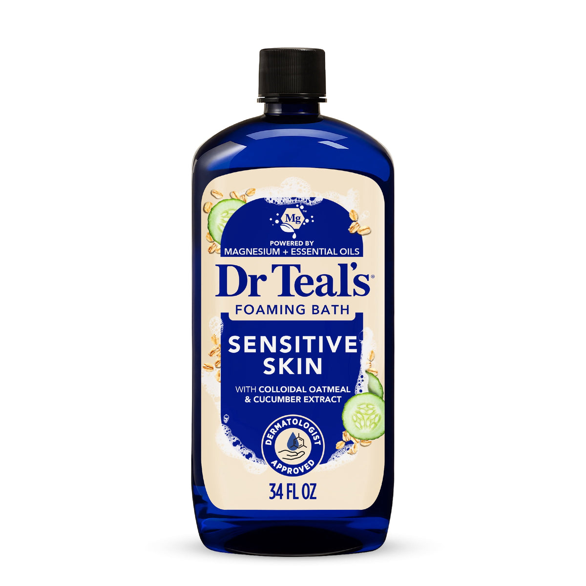 Dr Teal's Sensitive Skin Foaming Bath with Pure Epsom Salt, Colloidal Oatmeal & Cucumber, 34 fl oz