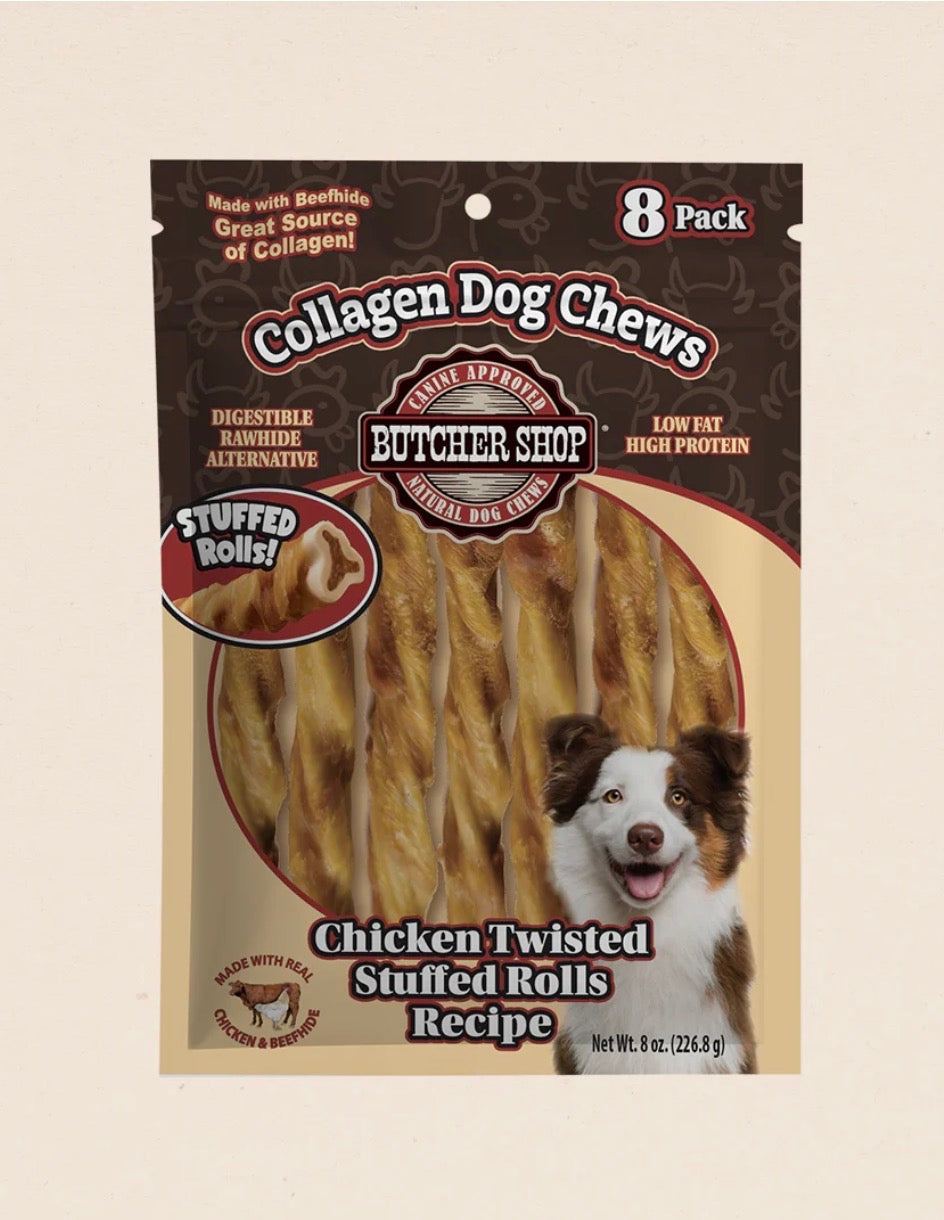 Collagen 8" Chicken STUFFED & Wrapped Twisted Rolls 8-Pk