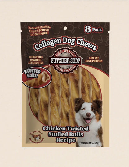 Collagen 8" Chicken STUFFED & Wrapped Twisted Rolls 8-Pk