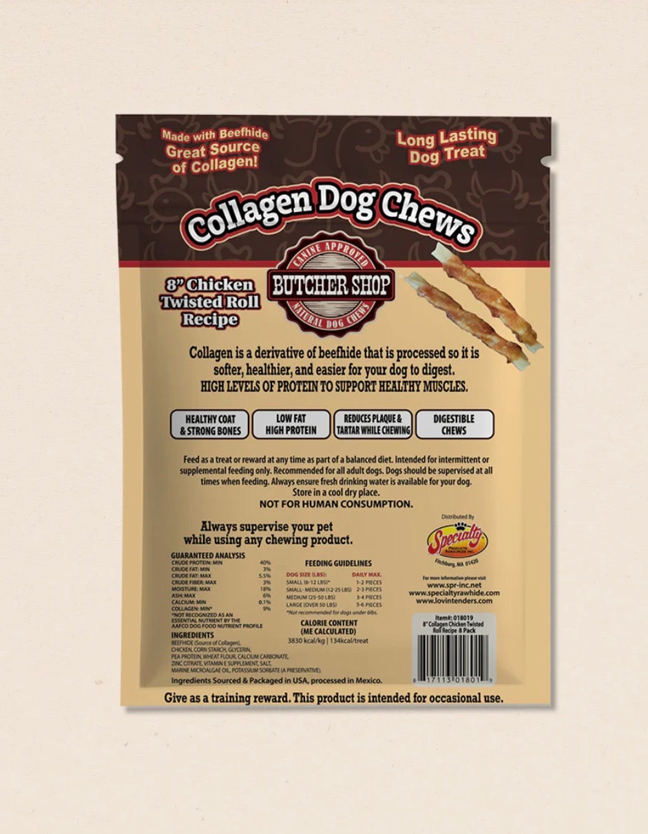 Collagen 8" Chicken STUFFED & Wrapped Twisted Rolls 8-Pk