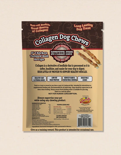 Collagen 8" Chicken STUFFED & Wrapped Twisted Rolls 8-Pk