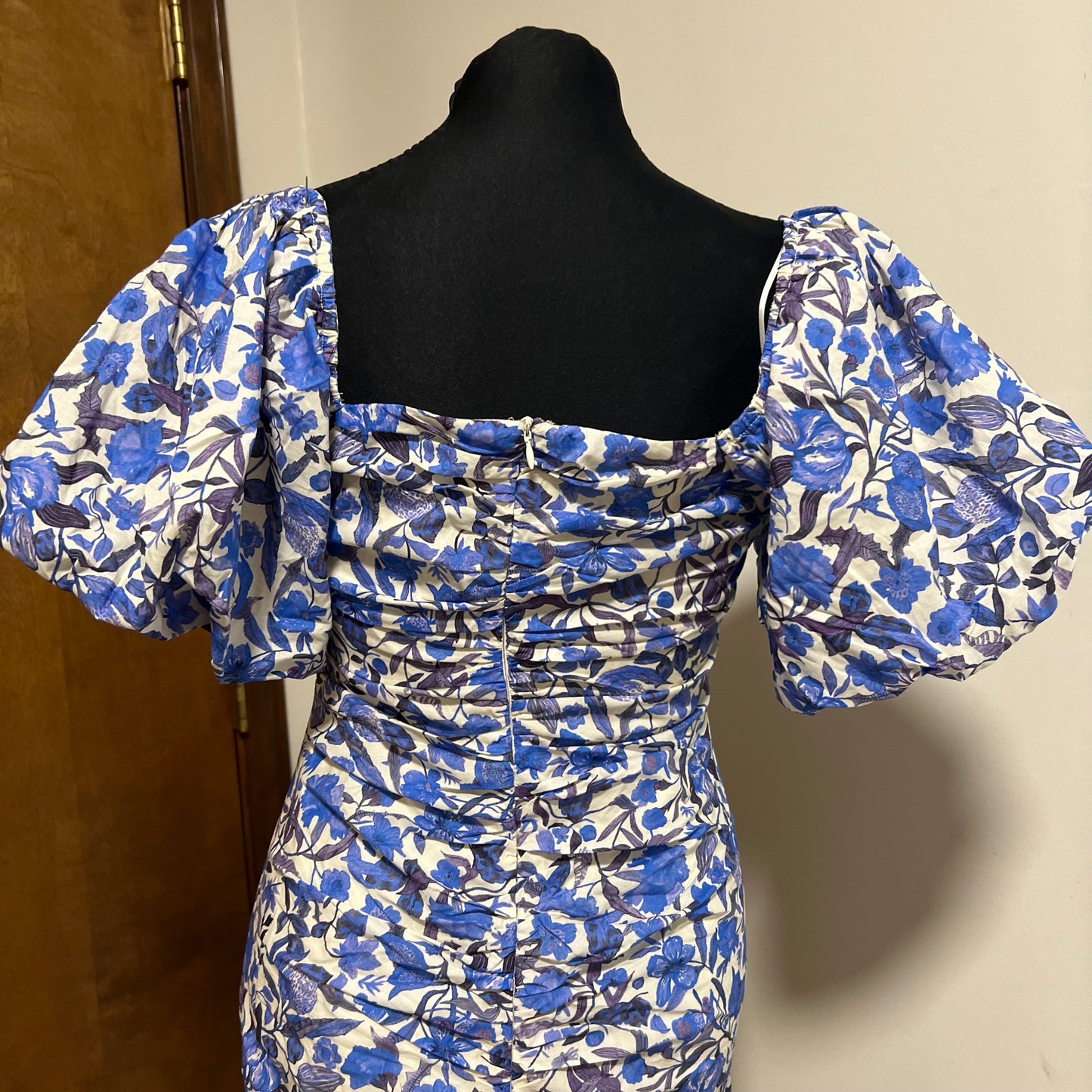 Mable Blue Floral Puff Sleeve Midi Dress Size M