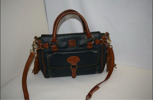 Vintage Dooney & Bourke Leather Satchel Handbag – Black & Brown Trim