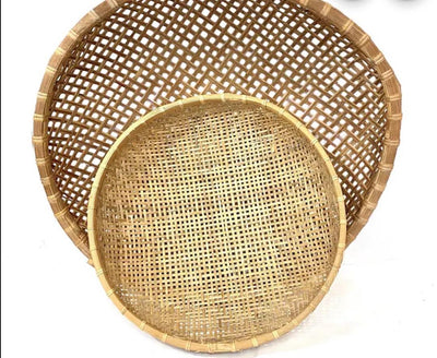 Round Winnowing Harvest Basket – Split Bamboo Woven Wicker Storage & Decor